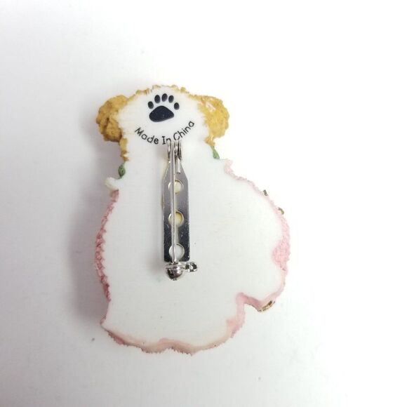 Vintage Bear in A Pink Dress with Flowers, Mothers Day Spring Pastel Brooch Pin - Picture 4 of 6